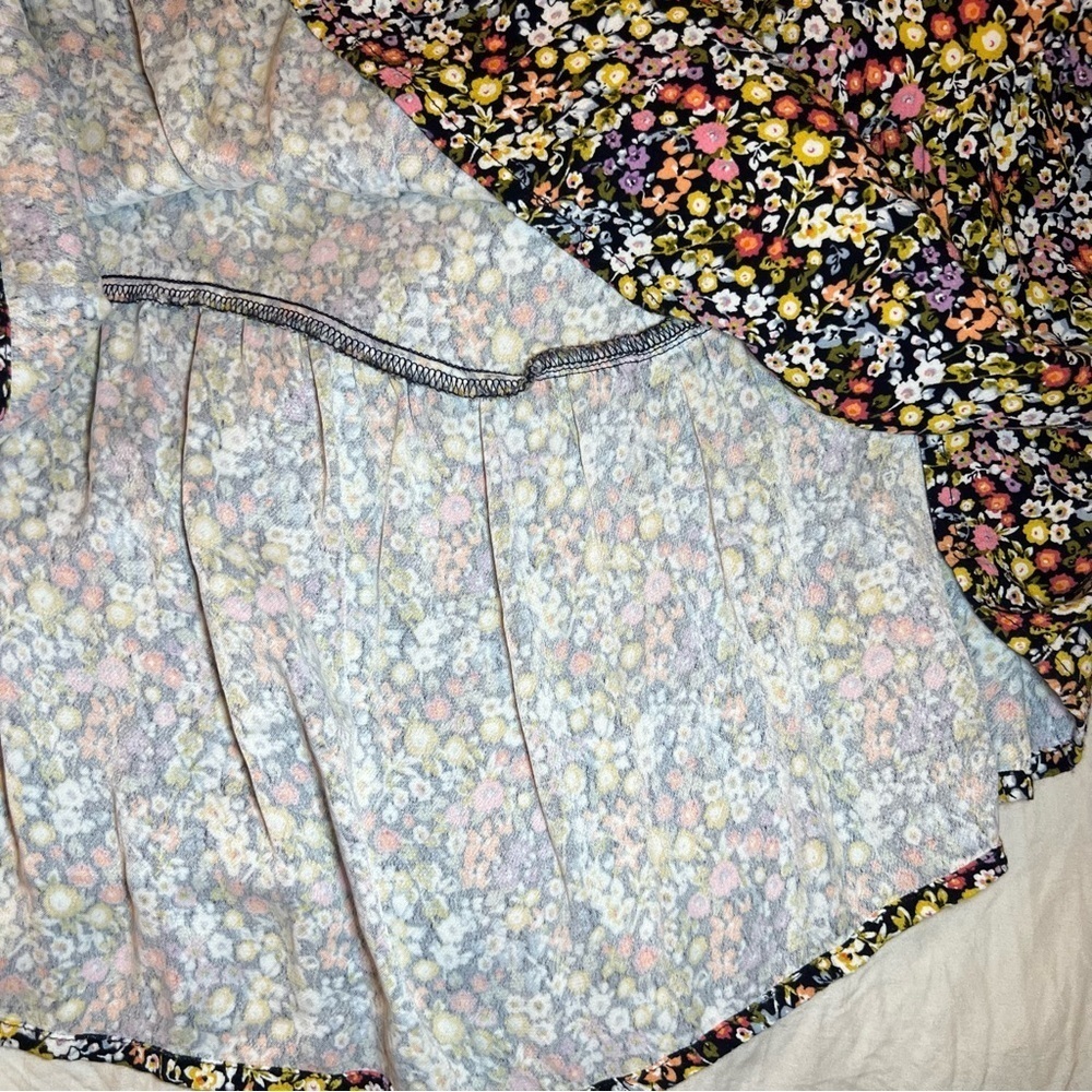 LOFT Short Sleeve Baby Doll Black & Floral Mini Short One Tier Dress Womens XS - Picture 7 of 7